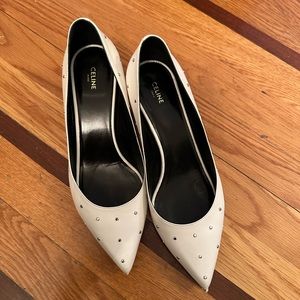 White Celine kitten heels IT 39 (US 8.5) with silver dots